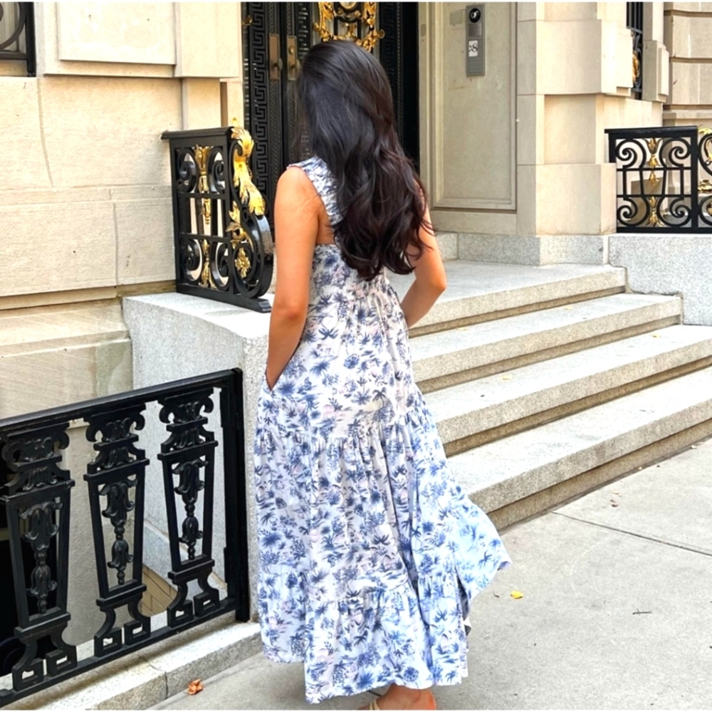 Abercrombie Cotton Poplin Smocked Maxi Dress XS Tall Coastal Floral Feminine